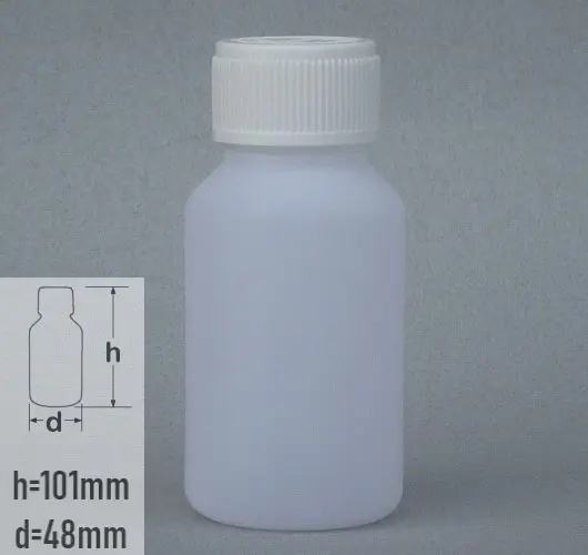 Sticla plastic 100ml culoare semitransparent cu capac tip child resistance alb